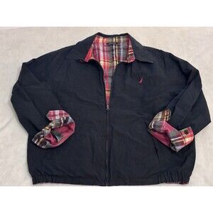 Nautica Navy Plaid Reversible Men's Full Zip Jacket Size XL Golf Preppy Vintage